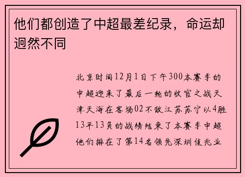 他们都创造了中超最差纪录，命运却迥然不同